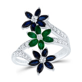 1/3CTW-DIA ANA M 3/8CTW MQ-EM, 1CTW MQ-BS NAT GEM RING